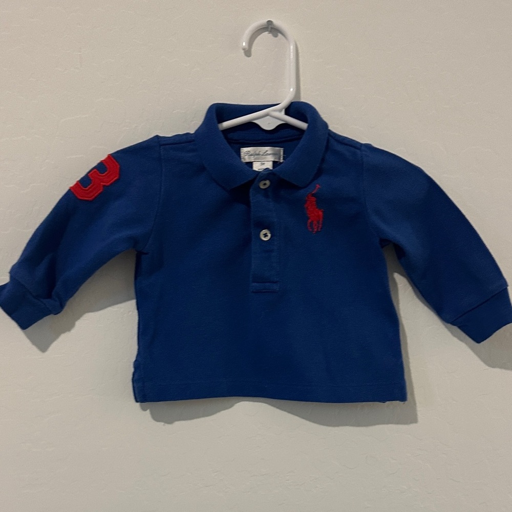 Polo by Ralph Lauren Size 3m boys Blue Polo Long sleeve shirt with Red Logo